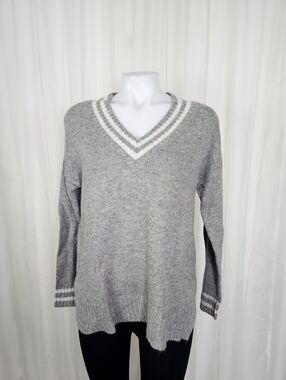 Aqua Gray V-neck Varsity Sweater Medium